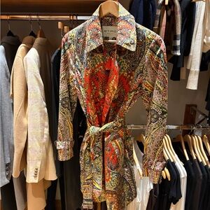 Etro Women's Red and Green Paisley Trench Coat